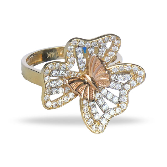 Anillo de Flor con Mariposa y Zirconias