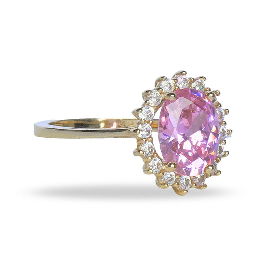 Anillo Tipo 'Lady Di' con Zirconia Rosa y Blanca