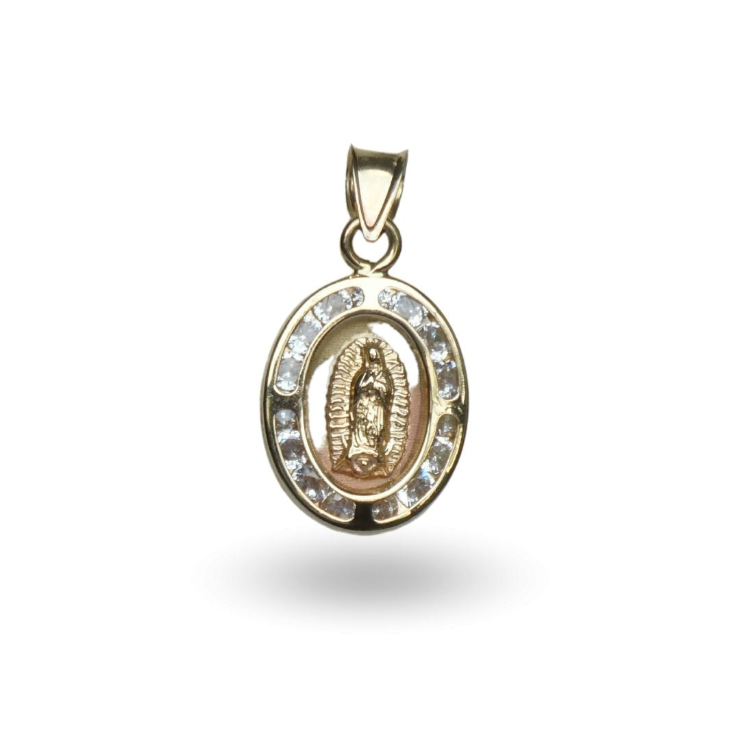 Medalla de cuerpo completo de la Virgen de Guadalupe con zirconia