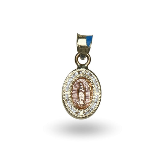 Medalla de cuerpo completo de la Virgen de Guadalupe con zirconia